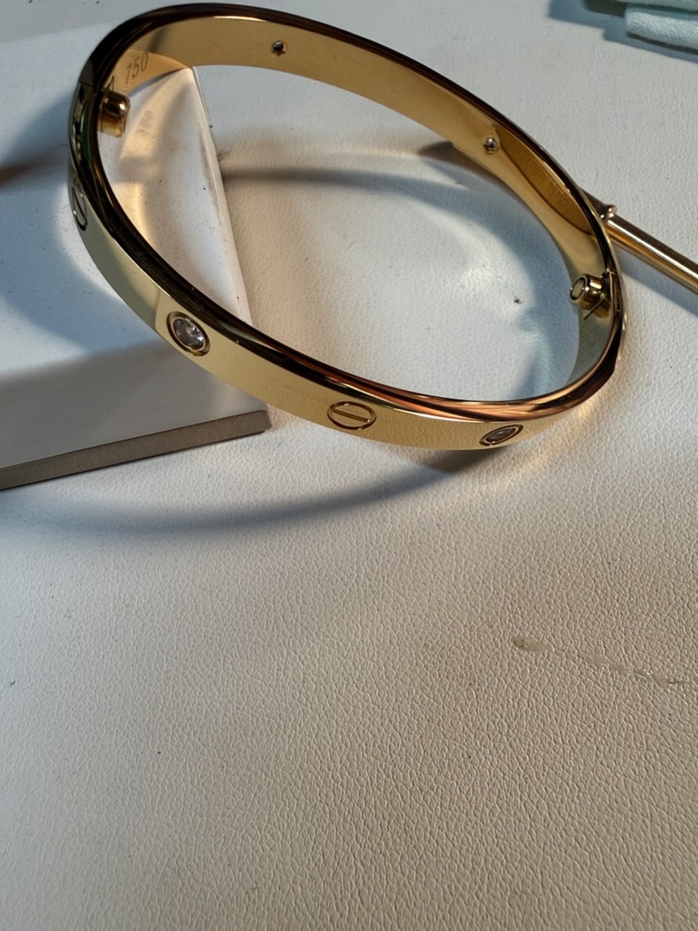 Gold Screw Motif Love Bangle Bracelet crystals Stainless Steel + screw driver
